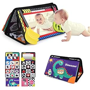 BelleStyle Babyspiegel met knisterboek, babyspeelgoed 0-6 maanden, speelgoed met zwart-wit contrastpatroon, babyboeken…