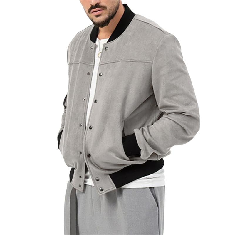 Image of Mens Faux Suede Bomber Jacket Varsity Jacket Windbreaker Vintage Casual Lightweight Leather Coats Jackets