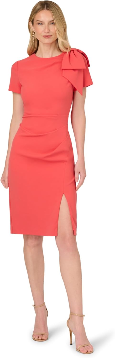 Adrianna Papell, Pleated Bow Midi Dress, Wild Apple, 10