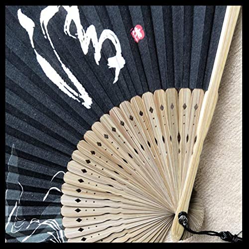 Xiaojialin Folding Hand Fan Black Silk Fabric Bamboo Ribs Hand Held Chinese Fan With A Pouch Handheld Wedding Party Favour Teachers Gift Wall Decoration （2 Packs） Men's Fan Children's Fan #TOP3