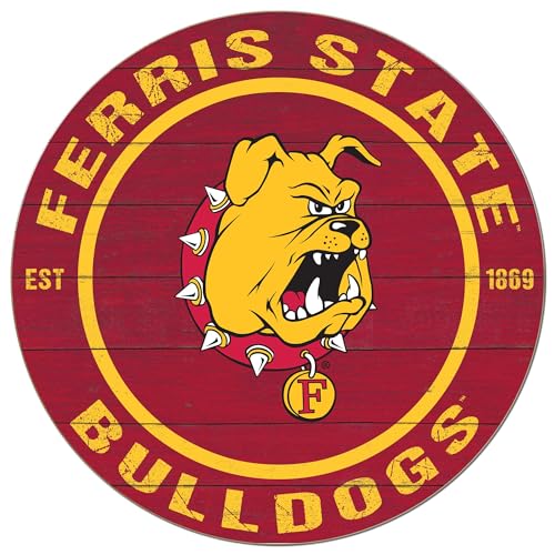 KH Sports Fan Ferris State Bulldogs Colored Circle Sign, 20x20 Inches, Bulldogs Decor for Dorm, Bedroom, Fan Cave, Living Room; Display Your Team Spirit with This Unique Ferris State Bulldogs Wall Art
