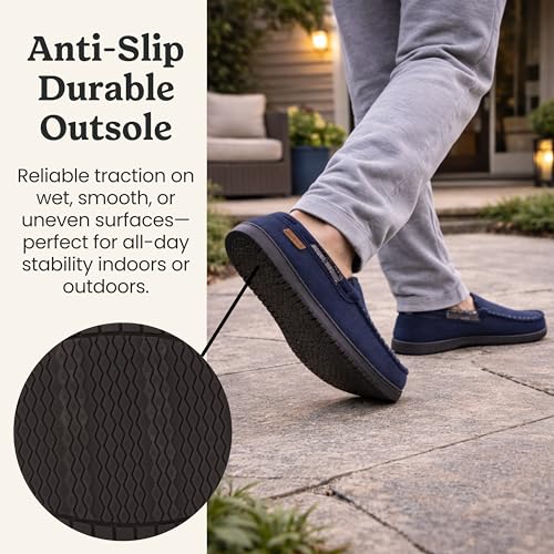 Image of Dearfoams Men's Keaton Moccasin House Shoes With Memory Foam, Indoor Slippers With Wide Widths