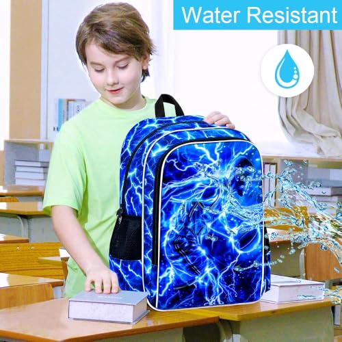 Image of 17 inch Basketball Backpack for Boy, 3Pcs Lightning Bookbag for Elementary Preschool Kindergarten, Kids School Backpacks with Lunch Box (Blue)