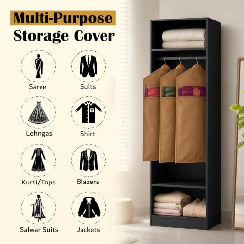 Image of JD FRESH 6 Pack Hanging Saree Bag for Wardrobe /Non Woven Clothes Bags for Storage /Breathable Hanging Saree Covers /Transparent Window Cloth Storage Bag /Stoarge Covers with Zip (Orange)