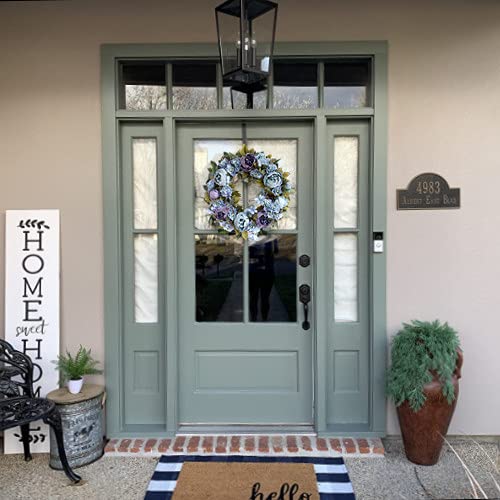Yokoke Blue And Purple Summer Door Flower Wreath 16 Inch Handmade Vintage Artificial Flowers Garland Front Door Wreath Beautiful Silk Hydrangea (Blue) #TOP3