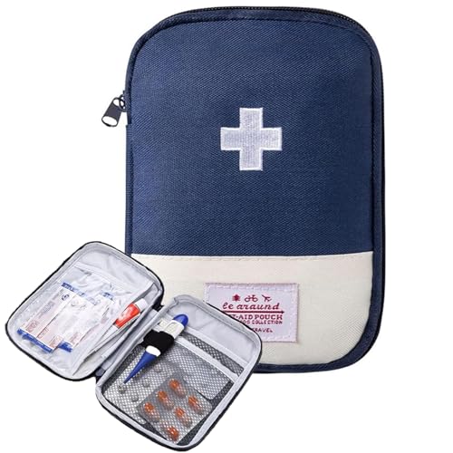 Amerteer Empty First Aid Bag Emergency Kit Bag for Travel Portable Medical Storage Pouch Compact Mini Size for Camping Hiking (Blue)