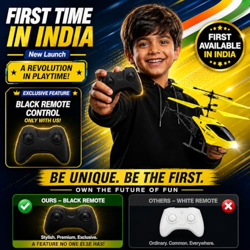 Image of KIDZYMON RC Helicopter with Hand Gravity Sensor, Flying Remote Control Helicopter Toy, Chargeble, 3D Light & Safety Sensor for Kids Age 4+ Years I Pack of 1 (Yellow Black Remote)