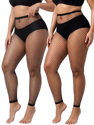 Image of CharnmRose 2 Pairs Women's Footless Fishnet Tights High Waist Fishnets for Women Fishnet Stockings