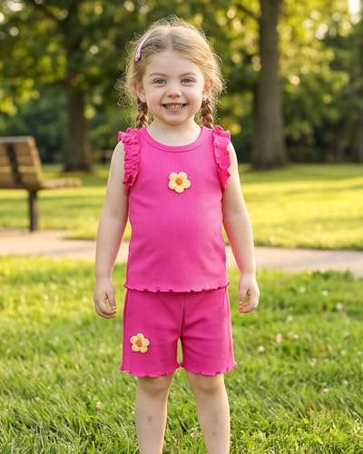 Image of Weebaby Toddler Girl Clothes Baby Summer Outfits Sleeveless Halter Top Ruffle Short Set Cute Kids Clothes Girls