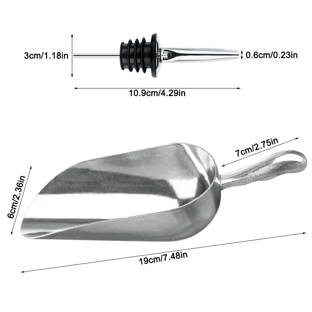 FineGood - Paletta per ghiaccio con 6 bottiglie in acciaio inox per cucchiaini da bar, bottiglia di liquore, beccuccio con tappi antipolvere
