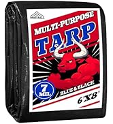 Tarp 6x8 Waterproof 7mil Blue/Black Multipurpose Tarps Uv Resistant Outdoor Tarp for Camping, Roo...
