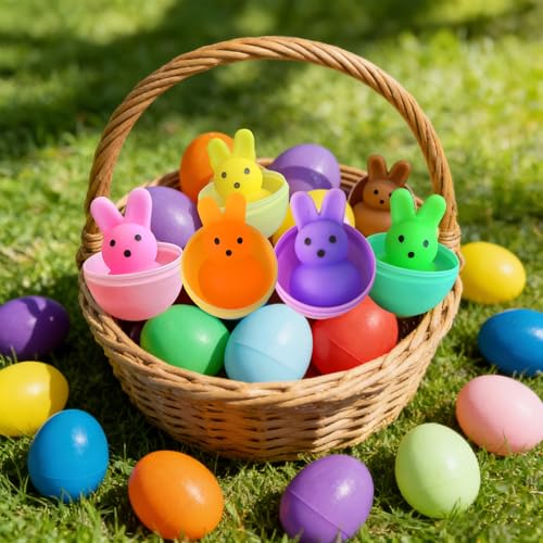 Image of 24 Pack Prefilled Easter Eggs with Bunny Mochi Squishy Toys, Filled Easter Eggs for Kids, Easter Basket Stuffers, Squishy Toy Eggs, Party Favors, Birthday Gift, Classroom Exchange