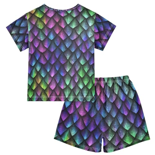 Pajama Short Sets Dragon Scales Soft Cotton Summer Sleepwear 2 Piece PJS Size 5-14T2
