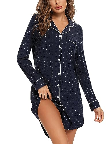 Image of Pjmlifecoco Nightgown for Women Button Down Sleepshirt Short /Long Sleeve Nightdress Soft Modal Sleepwear S-XXL