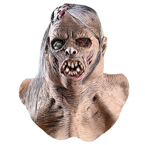 Xoeryoy Bloody Zombie Mask with Hair Scary Walking Dead Creepy