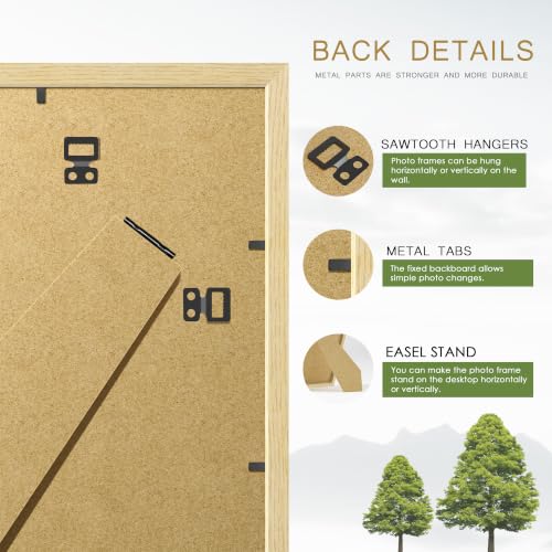 Image of 8x12 Picture Frame Set of 4, Natural Solid Wood Frames, Wall Mount
