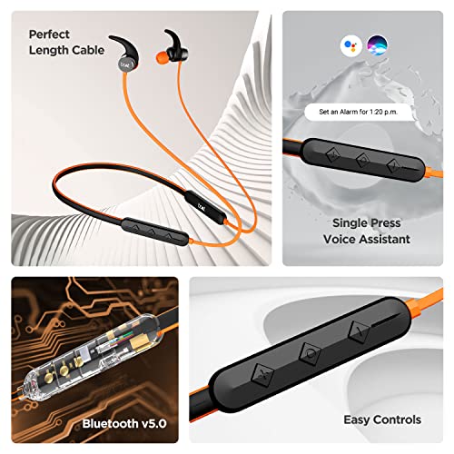 Image of boAt Rockerz 255 in Ear Bluetooth Neckband with Upto 8 Hours Playback, Secure Fit, IPX5, Magnetic Earbuds, BT v5.0 and Voice Assistant(Orange)