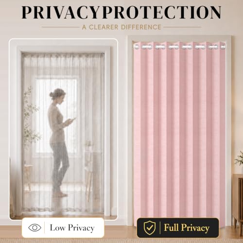 Image of AJAZZ Blackout Accordion Doors Curtain with Curtain Rods 39-52 in Length, Magnetic Door Curtains for Bedroom Living Room Doorway Curtain Set, 1 Panel, W55 x L80 inch, Pink