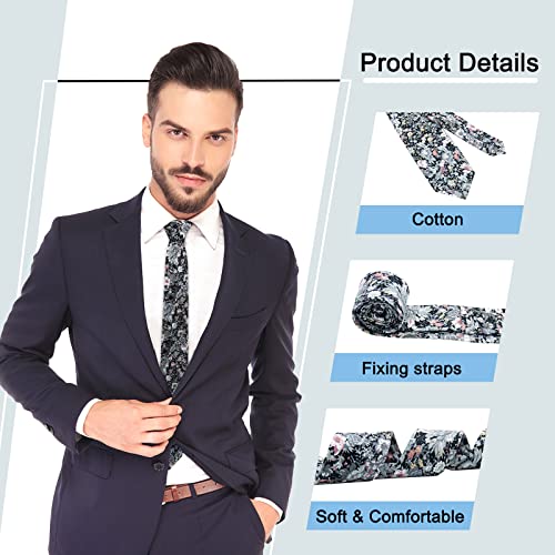 Image of Mantieqingway Men's Cotton Floral Neck Tie 2.56'' Printed Skinny Tie