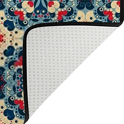 Grand tapis bleu ethnique arabesque 152x99 cm en velours corail Ruchen - 5