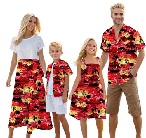 Image of Cromoncent Matching Hawaiian Outfits for Family, Dad and Son Matching Luau Beach Tropical Shirts Mommy Daughter Tropical Sets