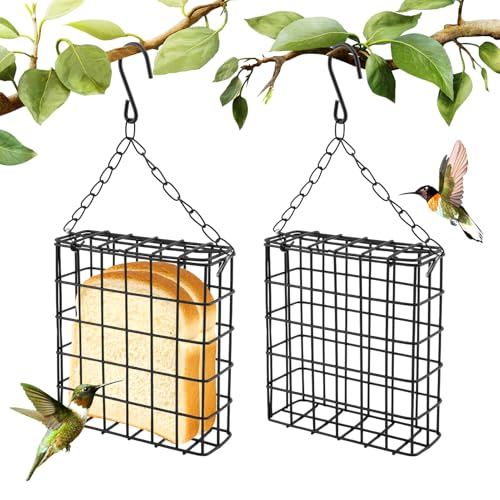 2 Packs Metal Suet Bird Feeder for Outside Hanging - Windproof Suet Cage Ideal for Woodpeckers Nuthatches & Wild Birds