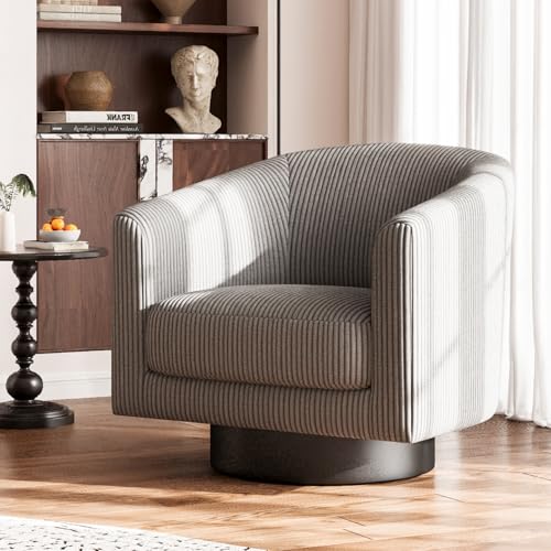 Sillón giratorio moderno tela de pana gris oscuro miniatura 3