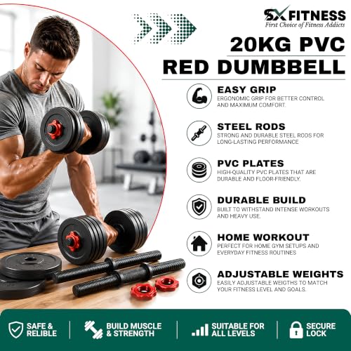 SX FITNESS 10 Kg Adjustable PVC Dumbbells 20 KG SET - Image 3