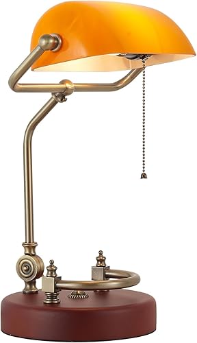 Miniatura 10 de Lámpara de Banquero, Lámpara de Escritorio Verde Tradicional con Base de Madera de Abedul Maciza, Lámpara de Biblioteca Antigua de Vidrio Verde