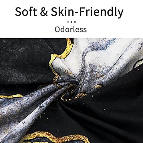 Gibelle Black Grey Marble Shower Curtain For Bathroom Decor, Abstract Black And White Marble With Gold Veins Bathroom Curtain, Modern Luxury Art Waterproof Fabric Shower Curtain Set With Hooks, 72X72 #TOP3