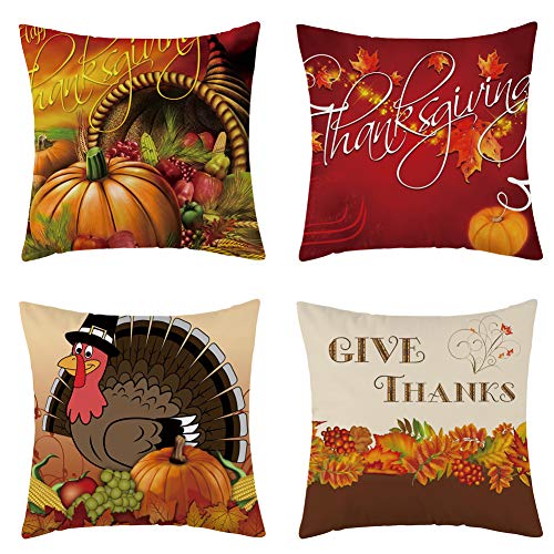 Wflosunve Set Of 4 Thanksgiving Turkey Fall Throw Pillow Cover, Soft Flannel Autumn Decorative Pillow Case Cushion Cover For Couch And Sofa 18X18 Inch #TOP1