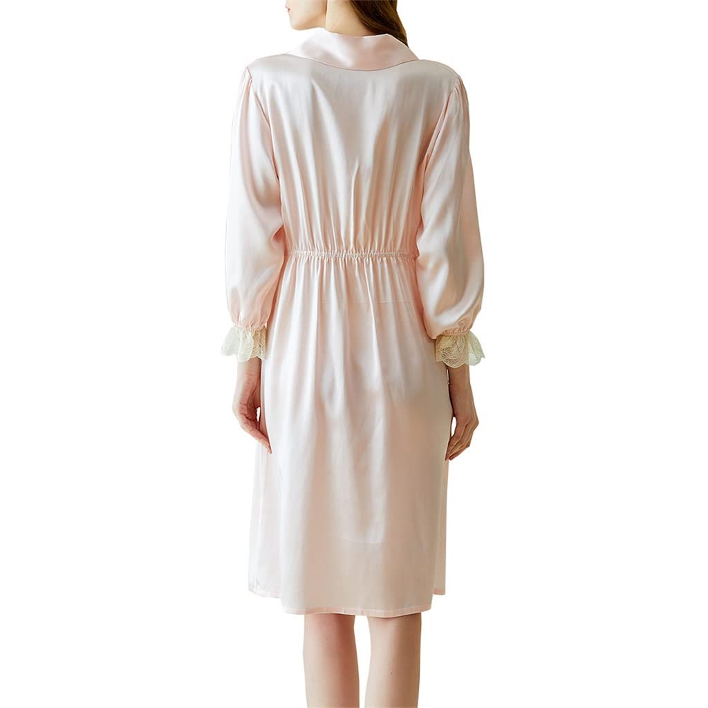 RWRAPS Pigiama di Seta, Camicie a Maniche Lunghe da Donna, Pigiama, Seta, Abbigliamento per la Casa in Seta, Pizzo (Colore : E, Dimensione : Large) (DX)