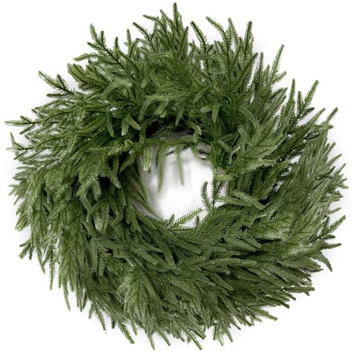 24 Inch Real Touch Norfolk Pine Wreath Christmas Wreaths for Front Door Large Artificial Christmas Wreath Outdoor Greenery Wreaths for Wall Window Porch Farmhouse Indoor Outdoor Home Holiday Decor