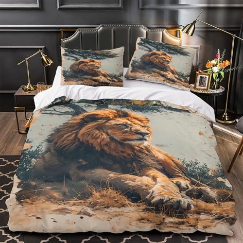 Housse de couette lion 3D effet super doux lit simple