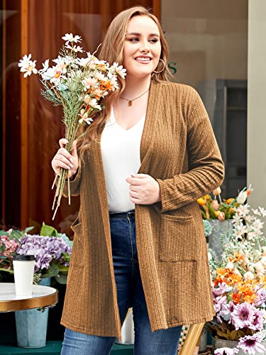 Image of LARACE Open Front Knit Plus Size Cardigan Sweaters for Women with Pockets