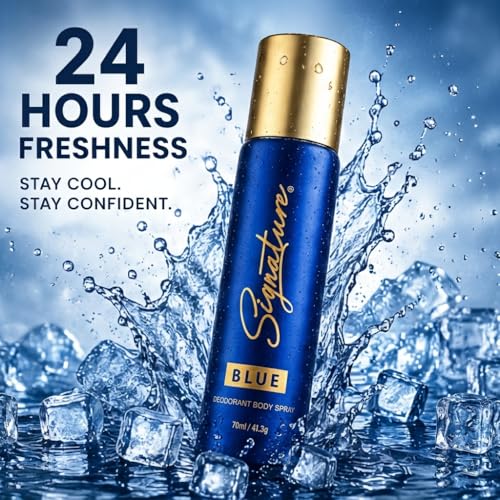 Image of Signature Blue Deodorant Aromatic Fougere Long Lasting Fragrance for Men and Women, Unisex Combo Pack of 2 (70 ml x 2)