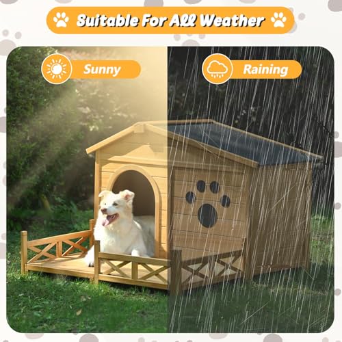 Merax-48-Wooden-Dog-House-Outdoor-Medium-Large-Breed-Outside-Kennel-with-Porch-Paw-Print-Weatherproof-Asphalt-Roof-and-Fencing