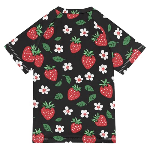 Fruit Strawberry Floral Girls Bathing Suit Short Sleeves Baseball Shirts Swimwear Beach Tops 3T2