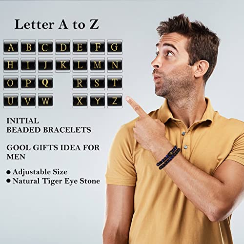 Men Bracelet, 8Mm Tiger Eye Bracelets Lava Rock Stone Mens Bracelets Adjustable Tiger Eye Letter R Bracelets Mens Bracelet Beads Initial Bracelet For Men Jewelry Gifts For Men Boys Dad Boyfriend #TOP1