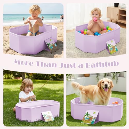 Image of Baby Bathtub for Newborn to Toddlers 1-6 Y, Foldable Infants Babies Bath Tub with Non-Slip Base and Drain Plug, Portable Bathtub for Home Outdoor (Pink, 75-45-25CM)