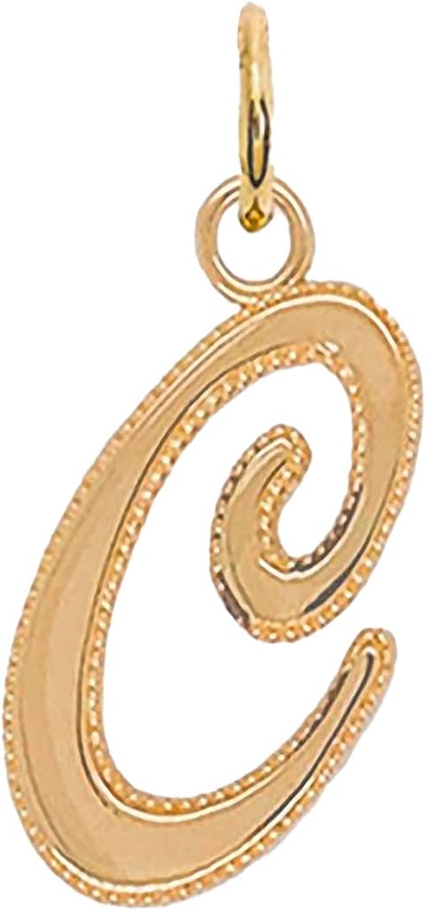 TAKAR 10K Gold Letter Pendants - Initial Charms - A - Z Personalized Gold Initial Pendants for Men or Women - Big Alphabet Charms - Cursive Initial Jewelry Gifts for Birthday or Anniversary, Made In USA