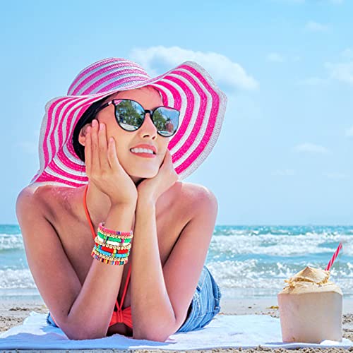 FAERLIIRY Beaded Bracelet Heishi Stretch Bracelets for Woman Preppy Bracelets Summer Beaded Bracelet Colorful Beach Surfer Bracelet Preppy Jewelry2