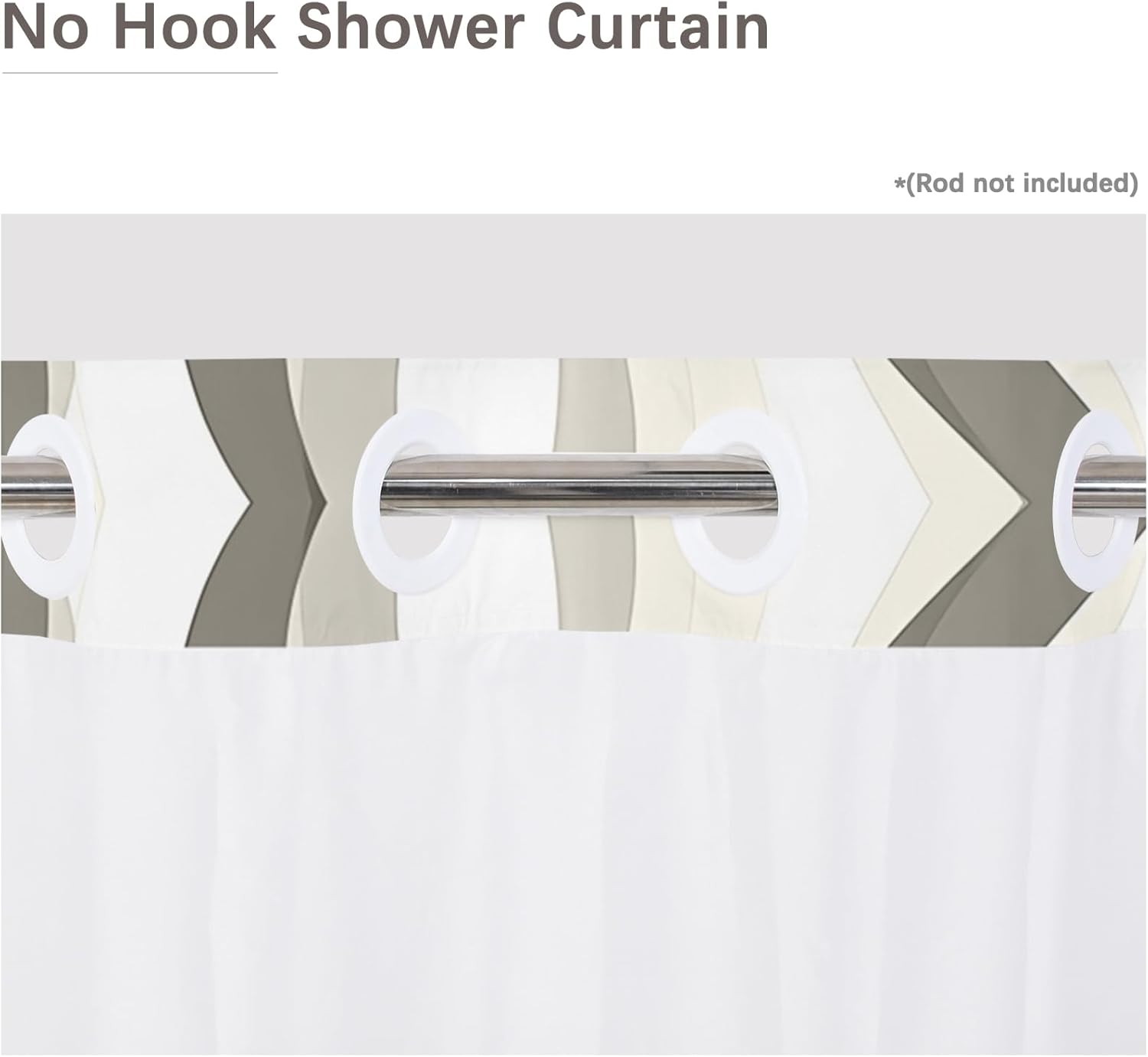 Beige Gray Modern No Hook Shower Curtain,Striped Ombre Double-Layered Shower Curtain with Snap-in Liner and Weights,Stylish Abstract Fabric Bath Curtain with See Through Mesh, 71x86in