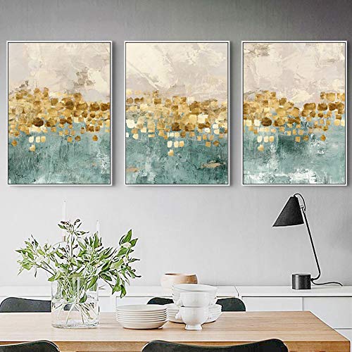 Toile peinture nordique abstrait golden coins, affiche murale pour décoration maison x3