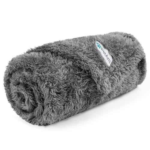 Image of PetAmi Fluffy Dog Blanket For Small Dogs Grey, 24x32 Inch, Sherpa Fleece Microfiber Polyester Puppy Blanket, Reversible Calming Pet Blanket Throw For Couch Sofa Bed, Washable