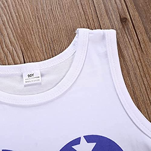 2Pcs/Set Toddler Baby Girls 4th of July Outfits Set Sleeveless Tassels Vest Tops+Ripped Denim Shorts Summer Clothes (White,2-3T)
