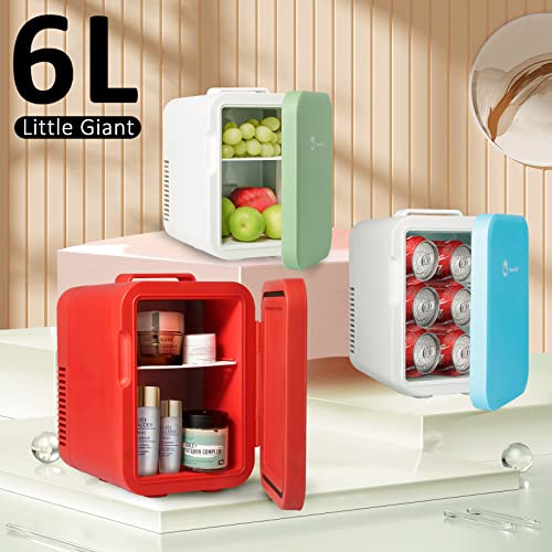 Image of Mini Skincare Fridge, 6 Liter /6 Cans Small Refrigerator Cooler Warmer 110V AC / 12V DC Personal Fridge for Bedroom, Beverage, Makeup