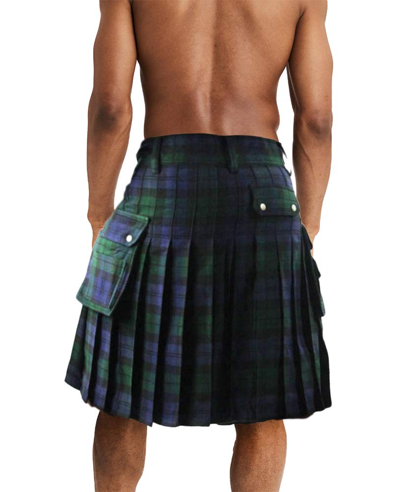 FUERI Mens Scottish Traditional Highland Tartan Dress Utility Kilt Combat Cotton Scottland Lightweight Skirt