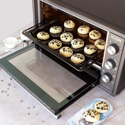 Foto von ICQN Backblech 45,5 x 37,5 x 3 cm, Emailliert Fettpfanne für Backofen & Herd, Passend für Bosch, Siemens, Neff, Constructa, Flavel, Simfer, Kratzfest & Rostfrei, 455 x 375 x 30 mm