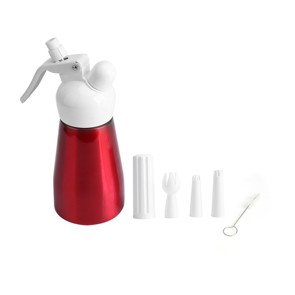 Fdit 250mL Whipped Cream Dispenser, Portable Red Aluminum Whipping Cream Dispenser Dessert Cream Butter Dispenser Whipper Foam Maker